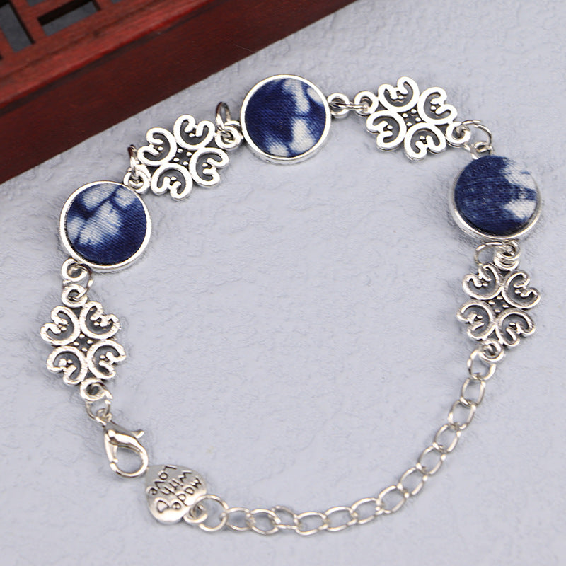 Ethnic Blue Dyed Tie-dye Bracelet Hand-stitched