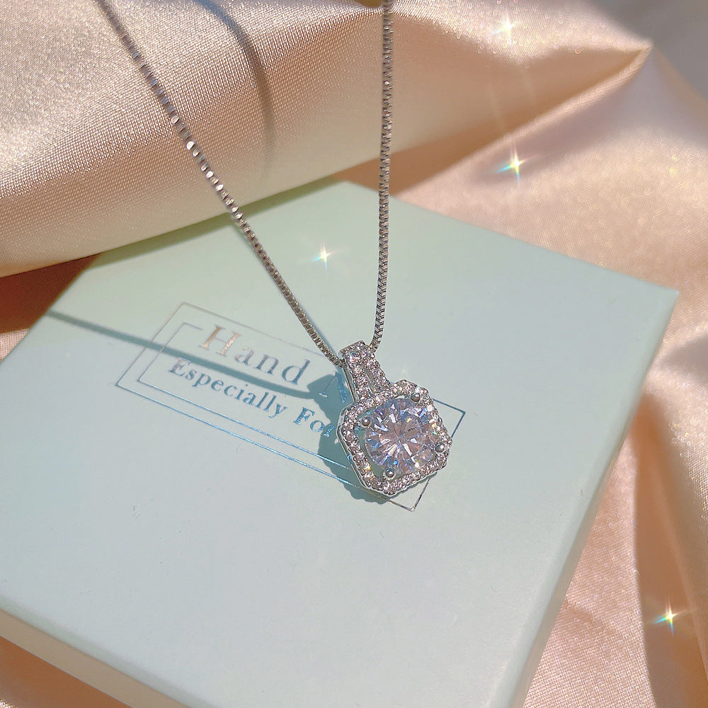 Viereckige Diamantringe Ohrstecker Halskettenschmuck-Set