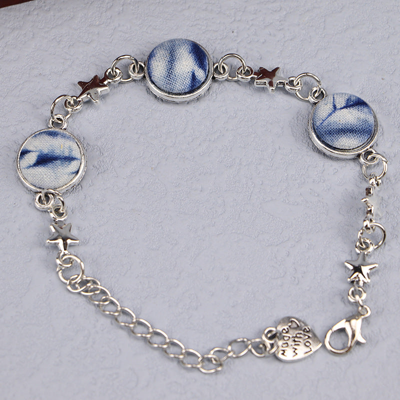 Ethnic Blue Dyed Tie-dye Bracelet Hand-stitched