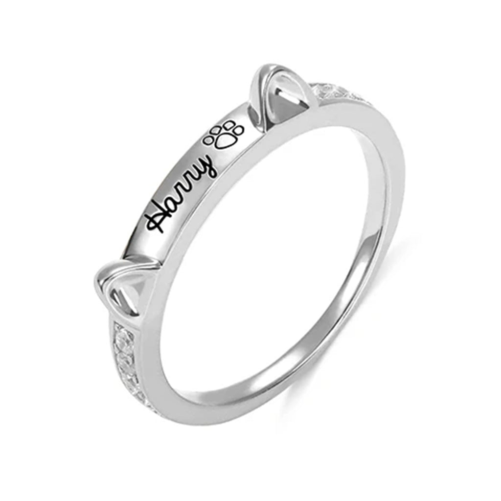 Personalisierter Haustier Katzenohren Namensring Modeschmuck