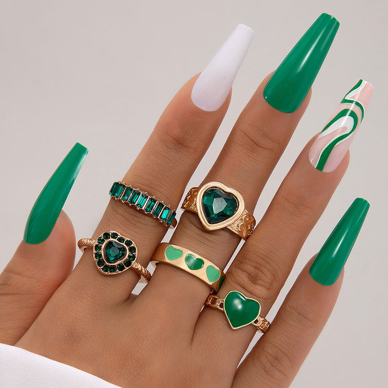 Ring-Set „Metal Emerald Diamond Love Palm“