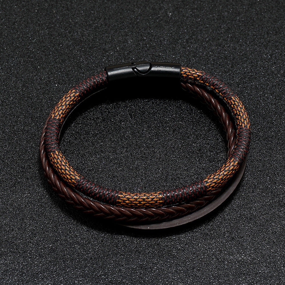 Men's Layered Retro Retro Patterns Leather Bracelet