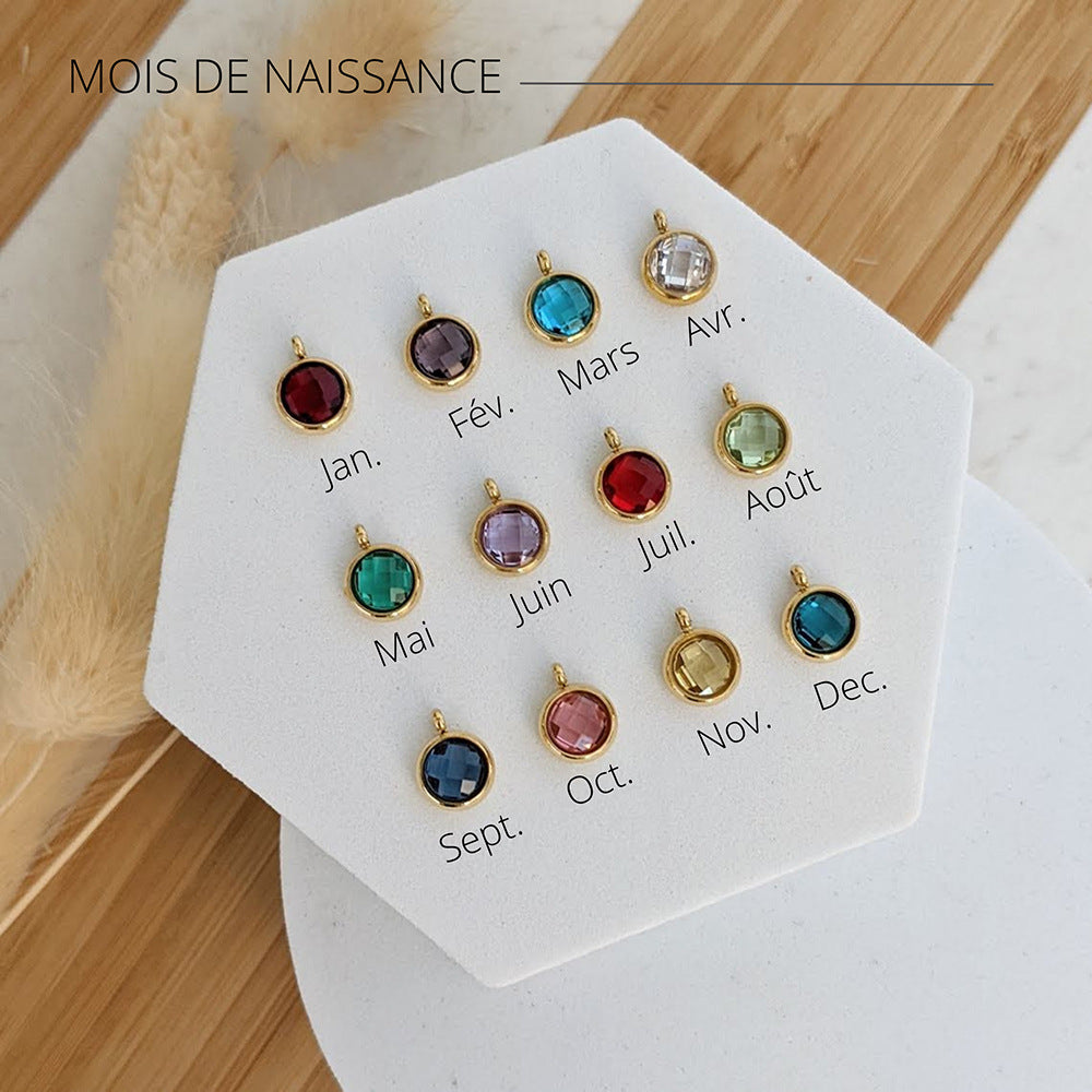 12 Color Birthstone Stainless Steel Disc Engraved DIY Necklace