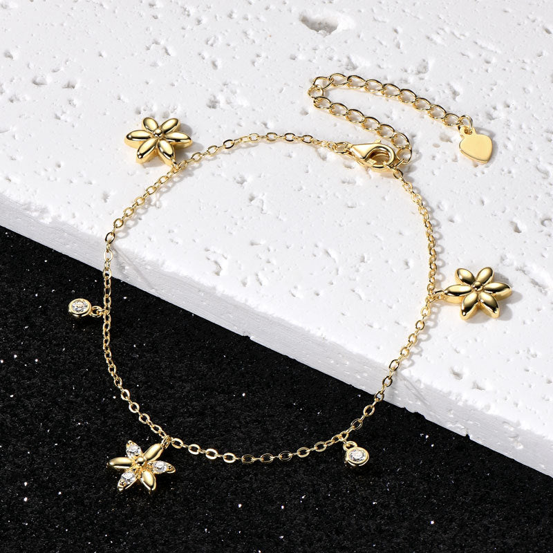 Sterling Silver D Color Moissanite Little Red Flower Bracelet For Women