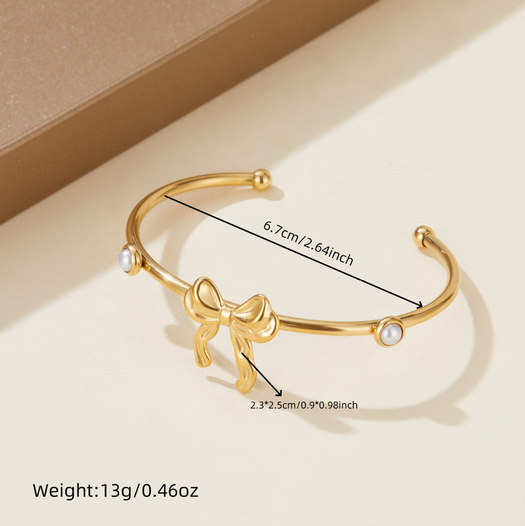 Stylisches Öffnungsarmband Damen Perle Schleife