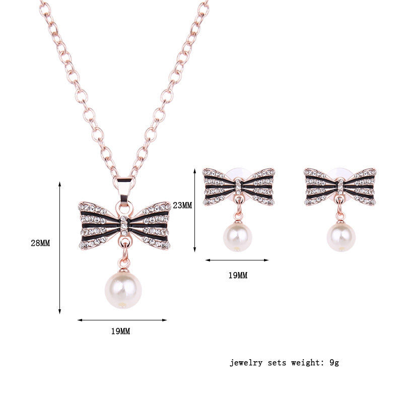 Mode All-Match Luxus Schleife Voll Diamant Halskette Ohrringe Schmuckset