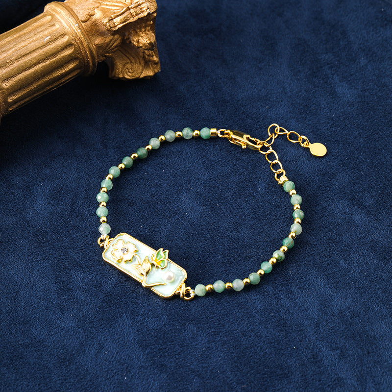 Schlichtes Temperament Öltröpfchenglasur Blumen Schmetterling Perlenarmband