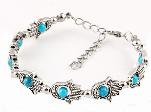 Pulsera elegante y versátil de metal con abalorios de palma bohemia