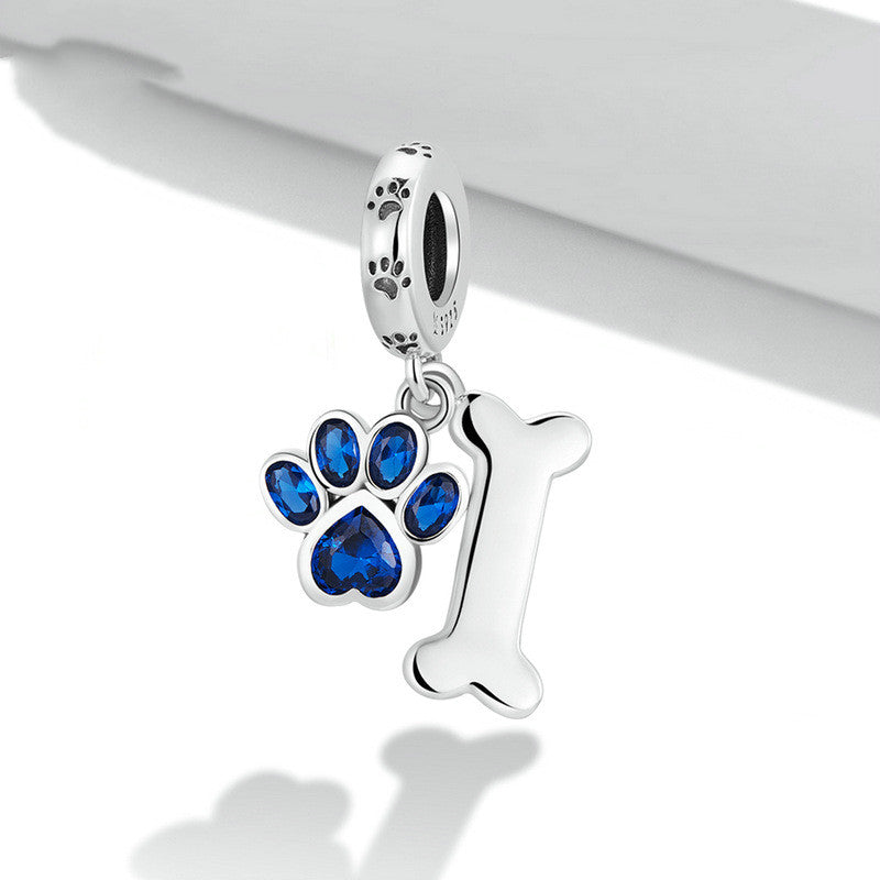 Blauer Zirkon Süße Haustier Katze und Hund Pfotenabdruck Anhänger Accessoires