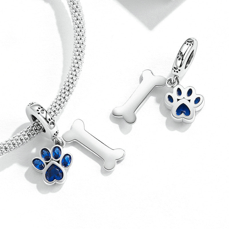 Blauer Zirkon Süße Haustier Katze und Hund Pfotenabdruck Anhänger Accessoires