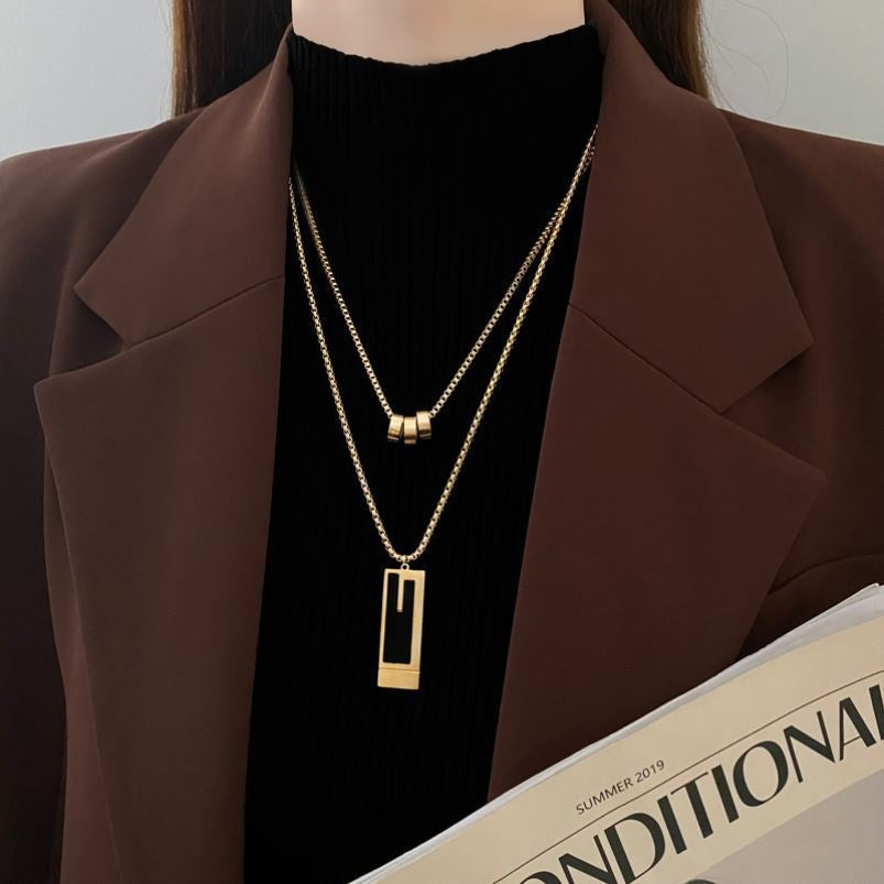 Women's Long Titanium Steel Pendant Sweater Necklace