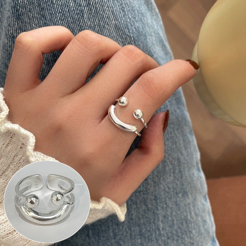 Modeschmuck Einfacher Öffnungsring Smiley-Gesicht Offene Ringe für Frauen Mädchen Süßes Happy Face Verstellbar