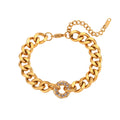 Trendiges Temperamentvolles Armband Ornament Edelstahl Kubanische Gliederkette Zirkon Donut Anhänger Halskette