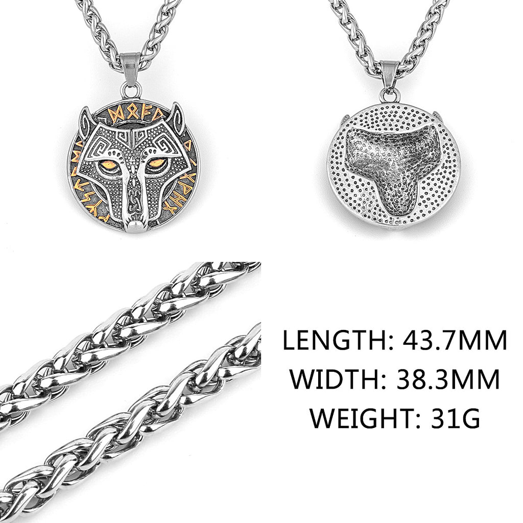 Wikinger Goldener Wolfskopf Aoding Rune Titan-Stahl-Anhänger für Herren