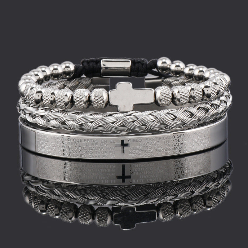 Herren Armband Edelstahl, Kreuz-Regal-Design, Kugel, größenverstellbar