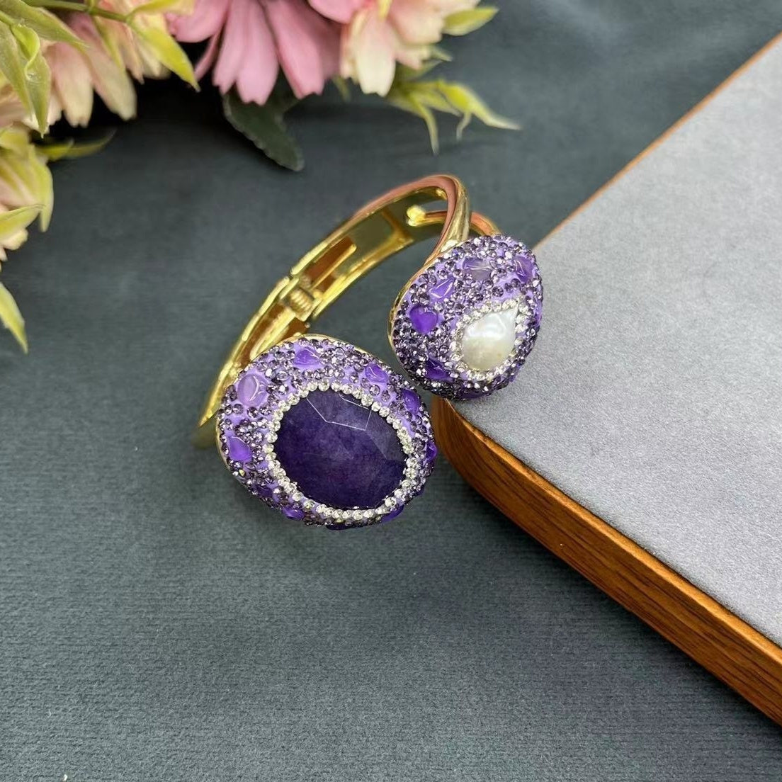 Fashion And Fully-jewelled Design Color-preserving Electroplated Natural Stone Bracelet