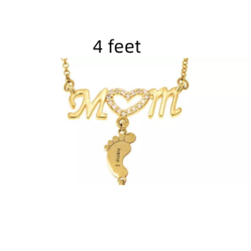 Mothers Day Gift Baby Feet Crystal Pendant Mom Necklace Personalized Custom Names Choker For Ladies
