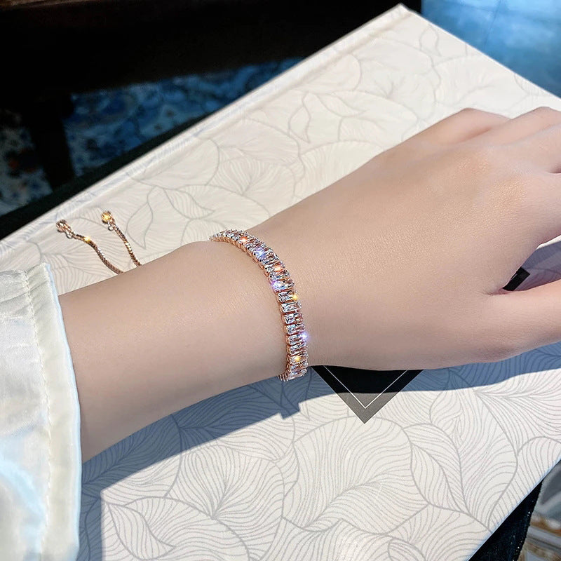 Pulsera de diamantes de imitación, estilo Ins, brillante, ajustable, joyería para mujer