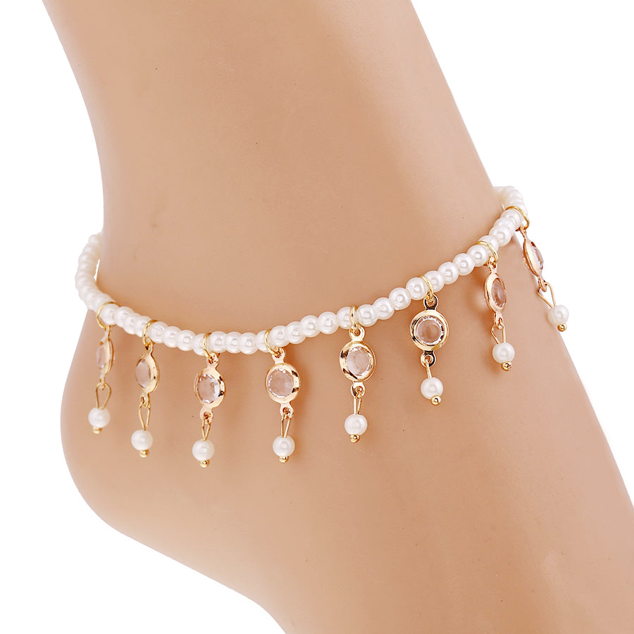Tobillera elástica con borla de cristal Perla de playa