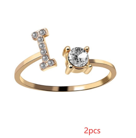 Nuevo Diseño Anillo Ajustable con Letra Inicial 26 Joyería de Moda para Mujeres Joyería Simple y Elegante