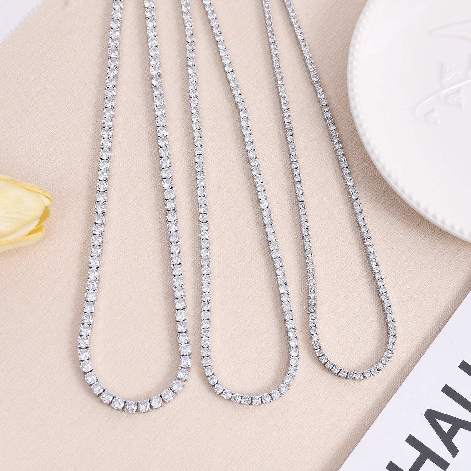 Collar tenis de circonita de 4mm, accesorios de lujo ligeros para pareja, hombres y mujeres, collar a juego.