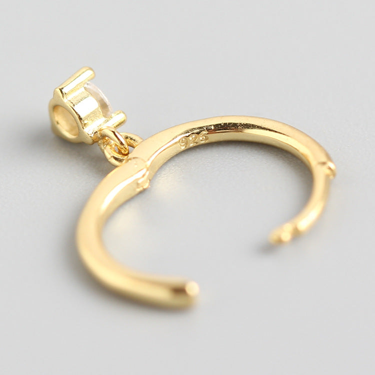 Pendientes de diamantes de lujo ligero, hebilla de oreja de plata de ley S925, estilo INS minimalista, con circonitas