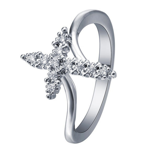 Anillo de cruz de Jesús cristiano con diamantes