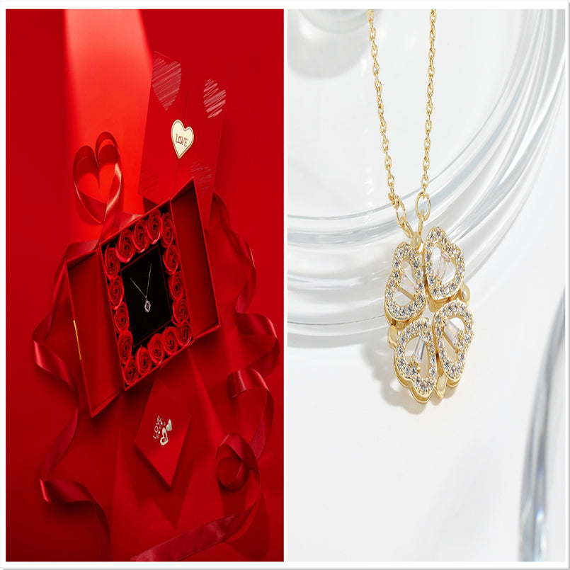 Dual-wear-style Love Heart Flowers Heart-shaped Four-leaf Clover Necklace