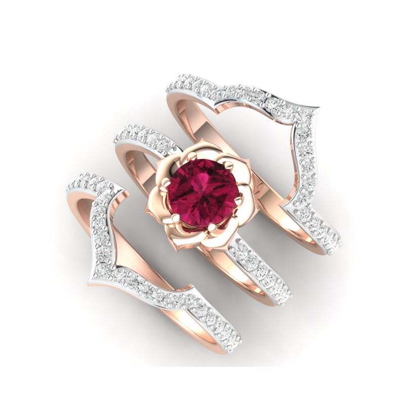 Exquisiter Roségold Blumen Ring Jahrestagsantrag Schmuck Damen Verlobungs-Hochzeitsring Set