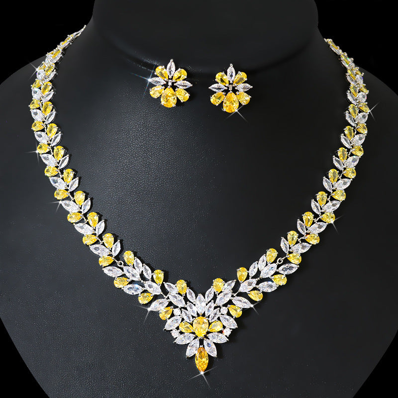 Braut Zirkon Schmuck Halskette Ohrringe Set