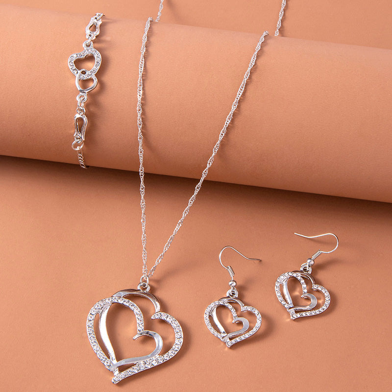 Romantisches Kristall-Herz-Schmuckset Armband Halskette Ohrringe für Damen