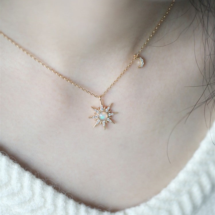 Natürliche Opal-Stern-Diamant-Halskette