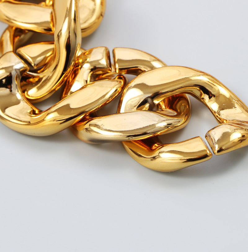 Personalidad Ins Cadena de cintura ancha de cadena gruesa de metal dorado