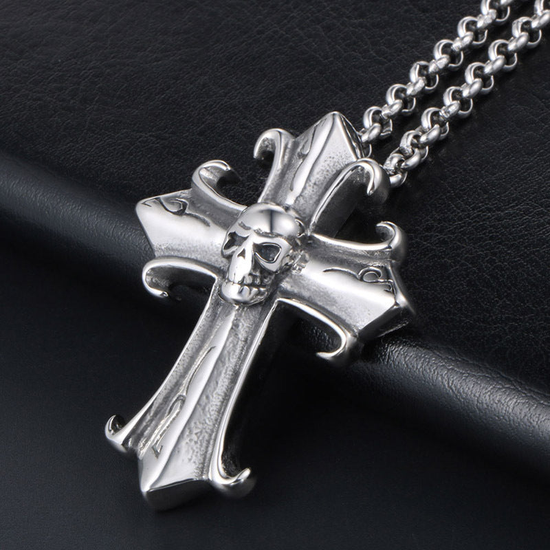 Gothic Vintage Kreuz Geisterkopf Herren Titanstahl Anhänger Halskette Mode Fashionmonger Punk Schmuck