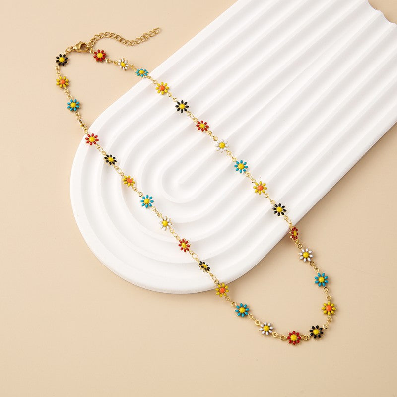 Stainless Steel Ornament Temperament Colorful Oil Necklace Little Daisy Necklace