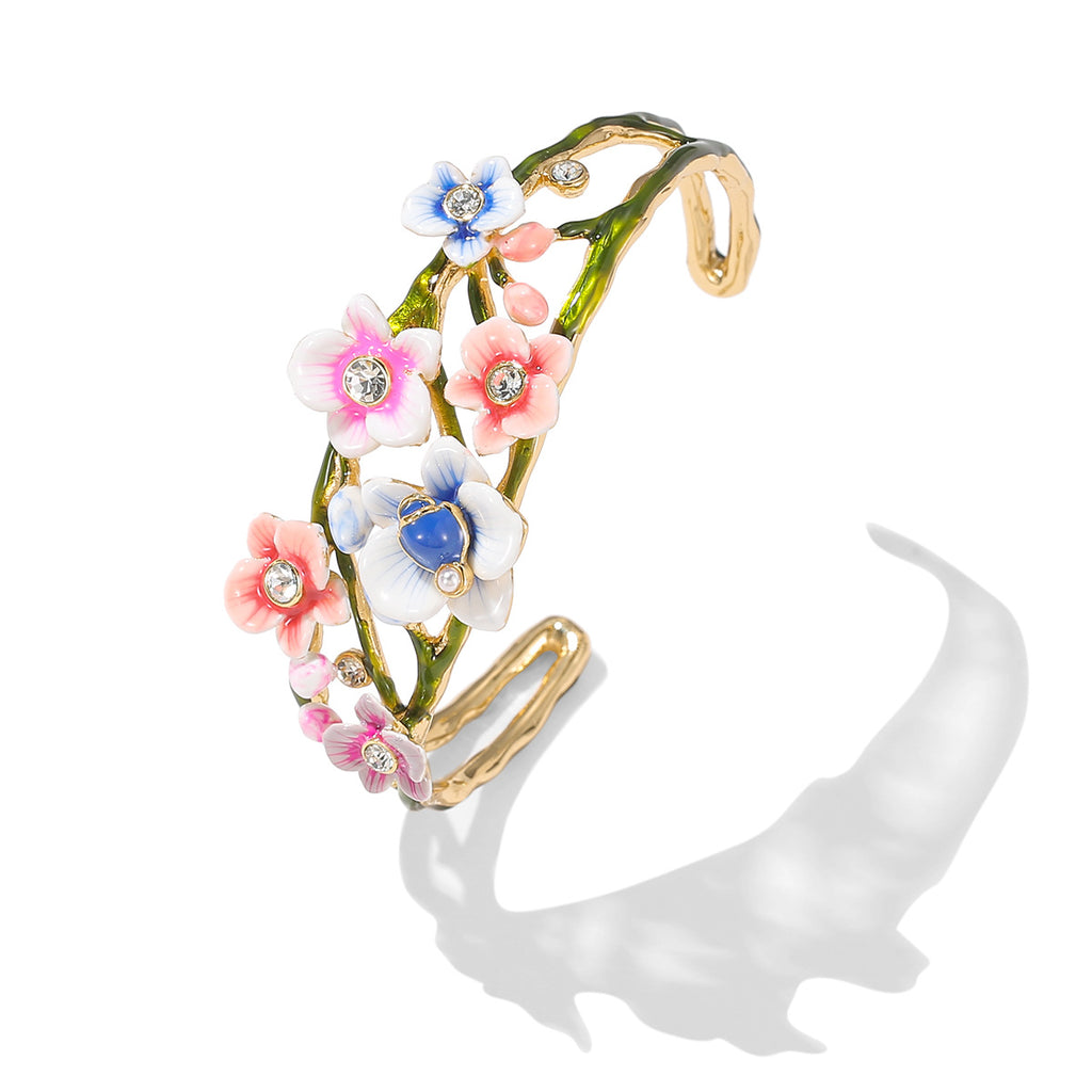 Enamel Glaze Diamond Multi-color Orchid Hollow Bracelet