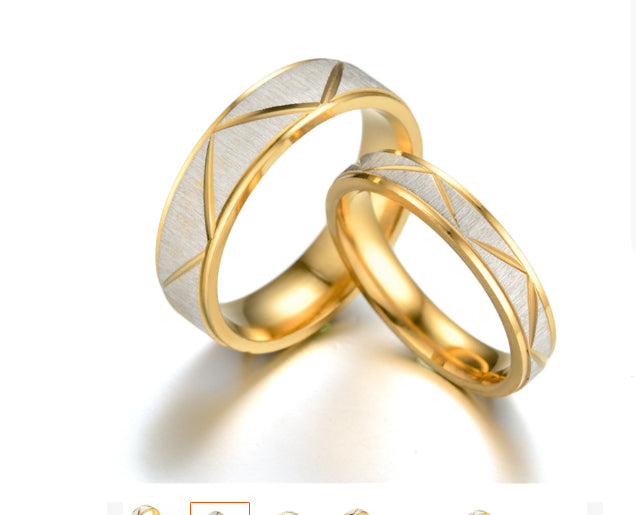 Anillo de pareja de acero de titanio, anillo de acero inoxidable chapado en oro de 24 quilates
