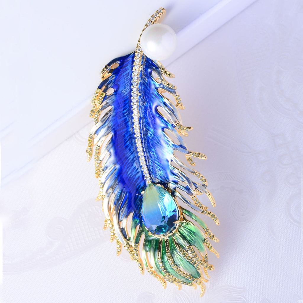 Broche de plumas con gota de aceite verde malaquita para ropa