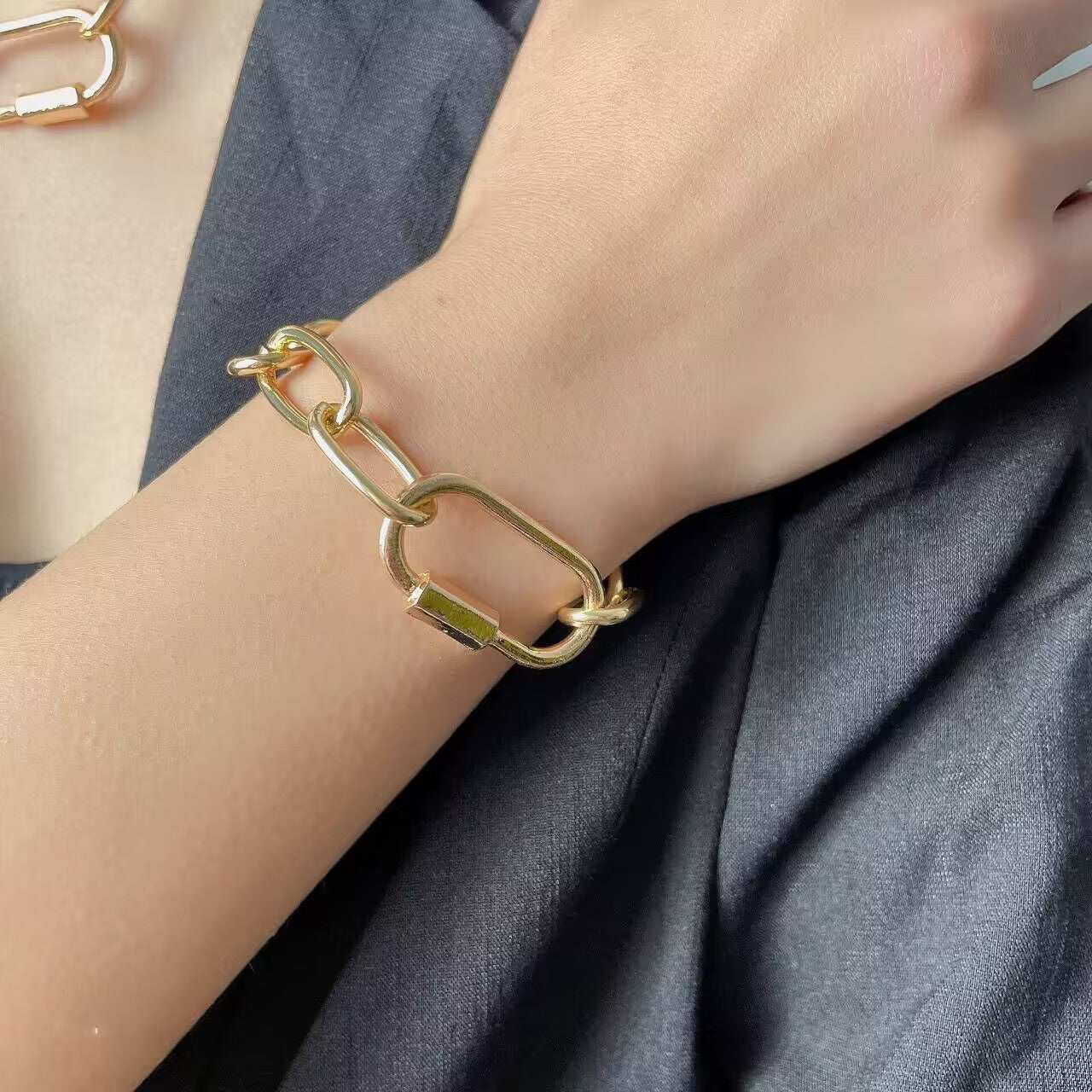 Einfaches Kreuz Dicke Kette Halskette Armband Set Damen