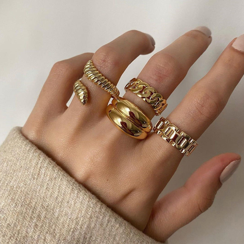Anillos nudilleros de serpiente chapados en oro estilo vintage, juego de 4 piezas para mujer