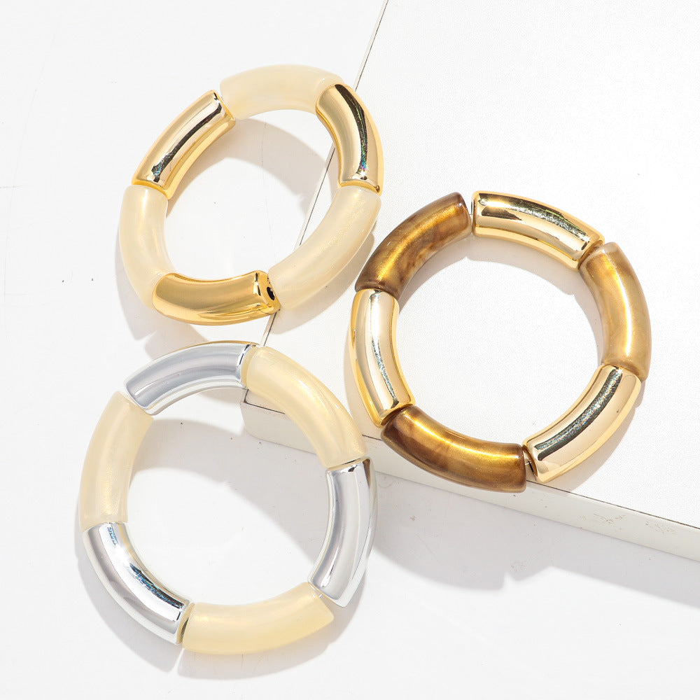 Pulsera de moda acrílica con polvo dorado y oro para mujer