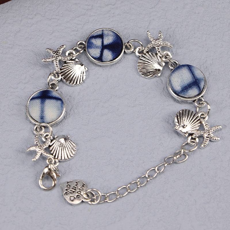 Ethnic Blue Dyed Tie-dye Bracelet Hand-stitched