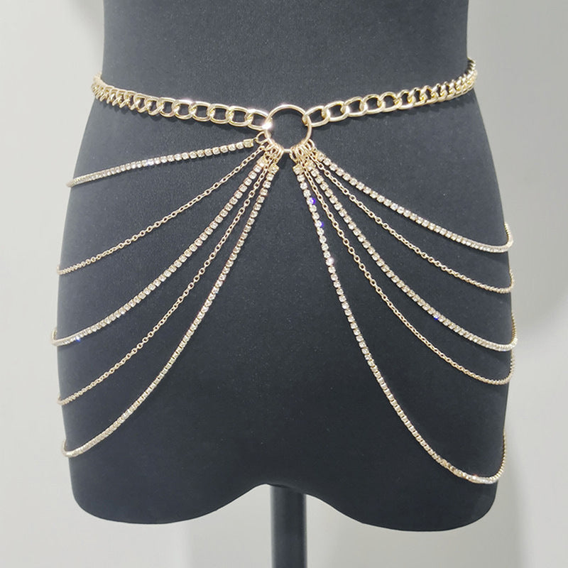 Metal geométrico de moda para mujer con cadena para la cintura