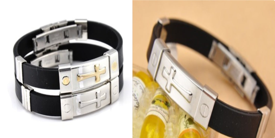 Pulsera de Acero Titanio y Silicona Cruz