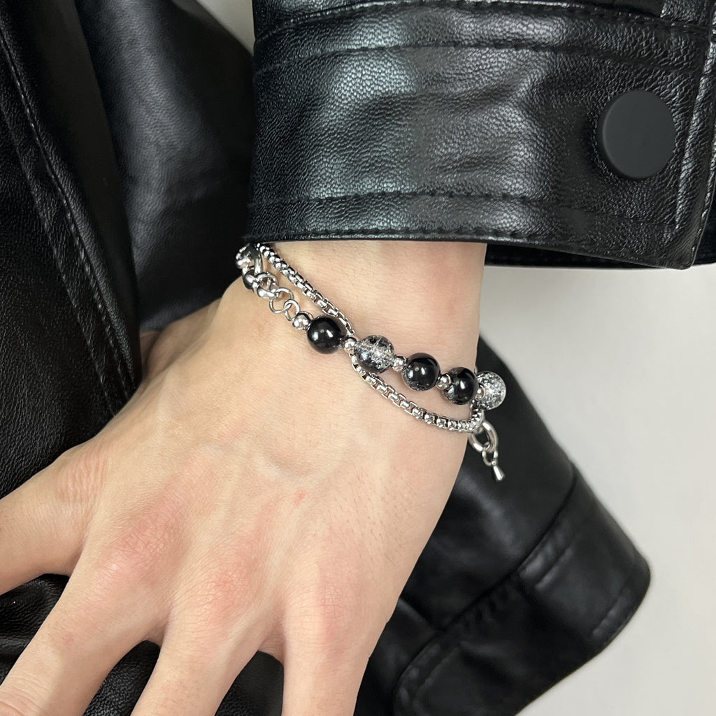 Doppellagiges Armband aus Titanstahl mit Burst-Perlen