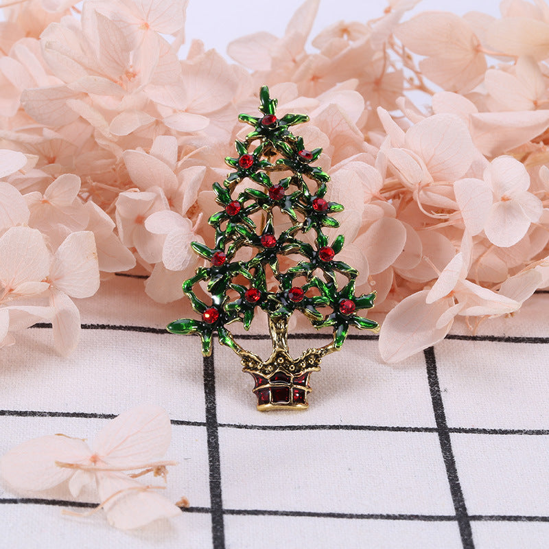 Broche de aleación con diseño de árbol de Navidad y goteo de aceite para ropa