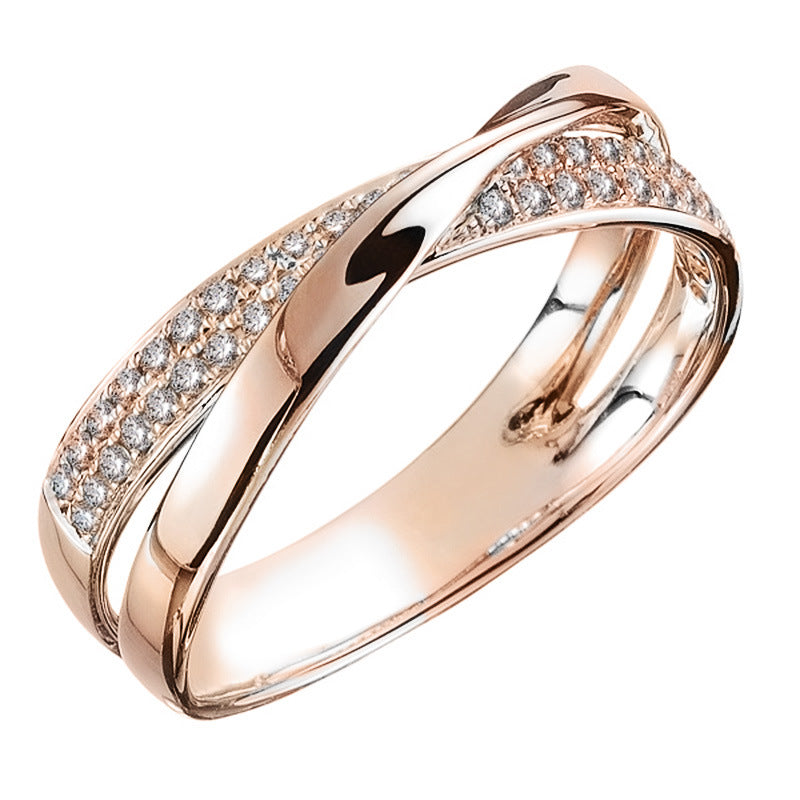 Einfacher Persönlichkeits-X-förmiger zweifarbiger weiblicher Zirkon-Kupferring