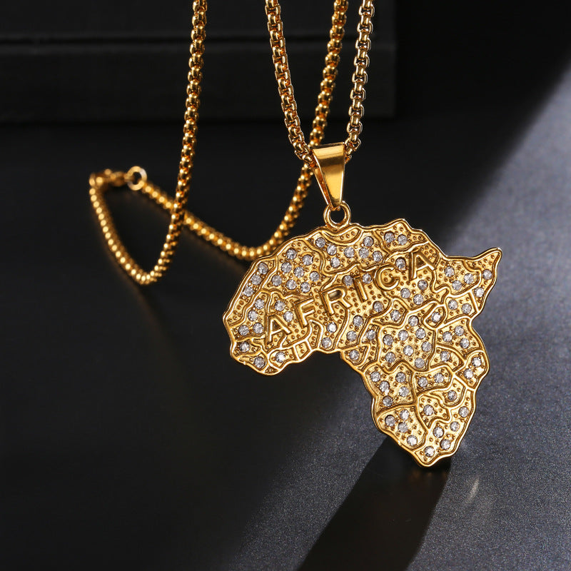 Halskette mit Diamanten Afrika-Karten-Anhänger