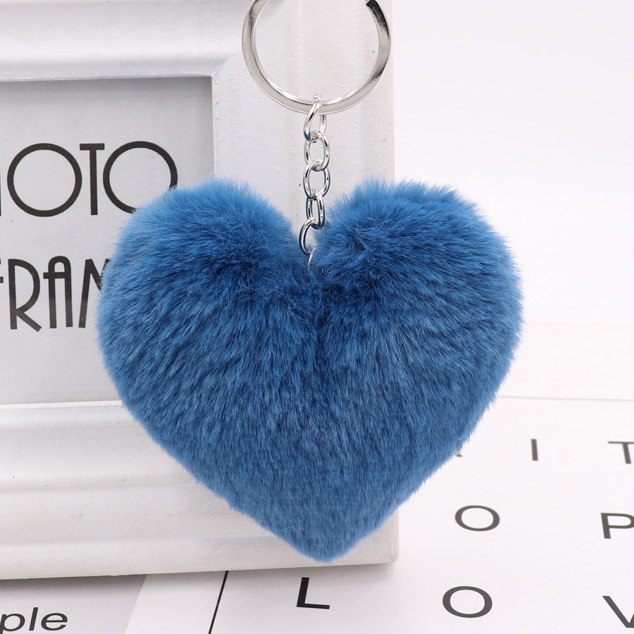 Llavero con pompón en forma de corazón, conejo Rex, de peluche, colgante para coche