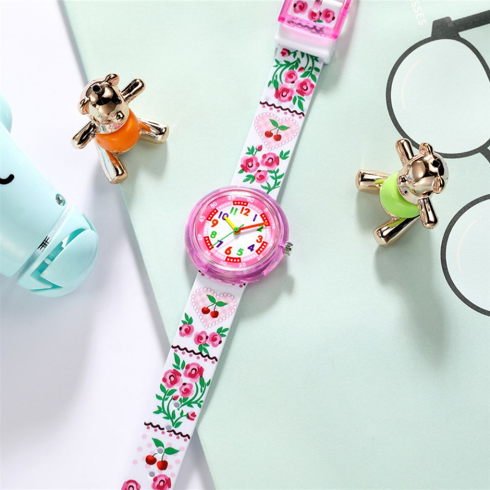 Reloj de moda infantil de silicona con dibujos animados, transparente y bonito
